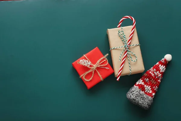 Modelo Cartão Saudação Natal Bonito Com Caixa Presente Símbolos Natal — Fotografia de Stock