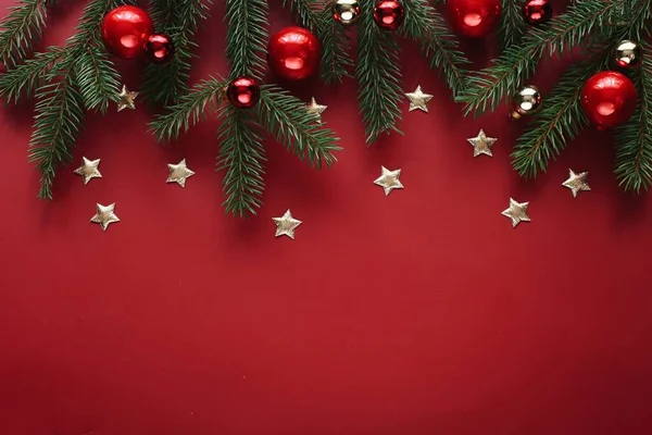 Mooie Kerst Rode Achtergrond Kerstkaart Sjabloon — Stockfoto