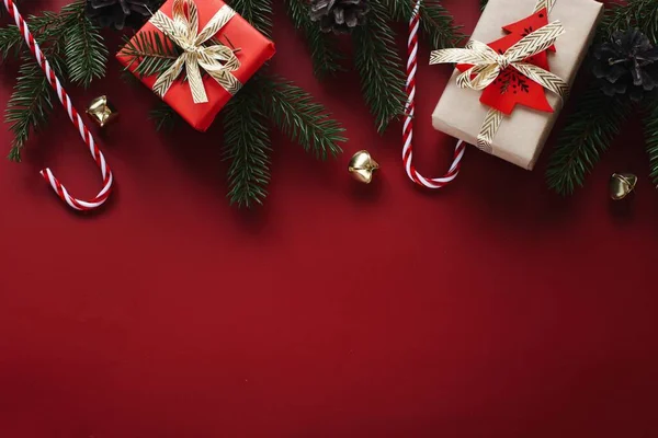 Krásné Vánoční Červené Pozadí Šablona Vánočního Přání — Stock fotografie