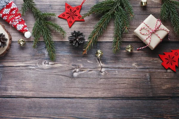 Mooie Kerst Houten Achtergrond Bovenaanzicht Fotografie — Stockfoto