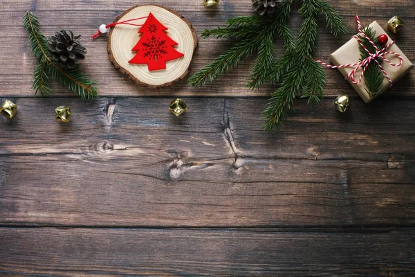 Schöne Weihnachten Holz Hintergrund Fotografie Von Oben Stockbild