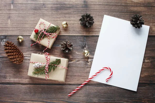 Bellissimo Sfondo Legno Natale Con Posto Carta Tuo Testo Vista Fotografia Stock