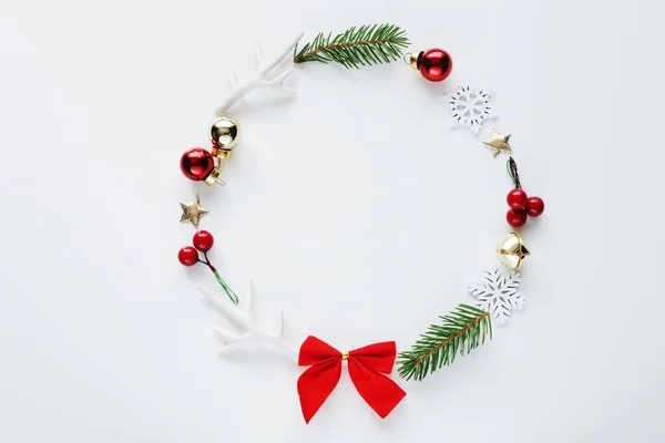 Beautiful Christmas Wreath White Background Top View Photography Royalty Free Stock Images