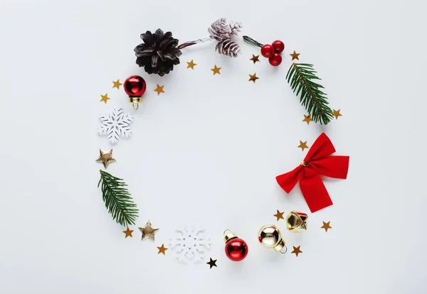 Beautiful Christmas Wreath White Background Top View Photography Stock Image