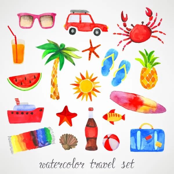 Summer travel watercolor set — Stock Vector
