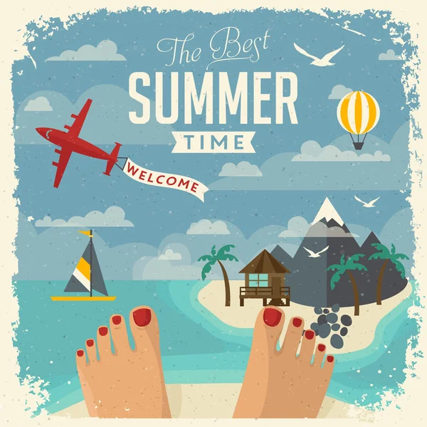 Summer paradise flat illustration — Stock vektor