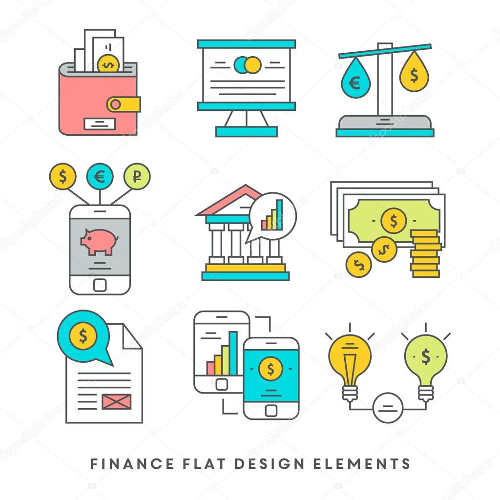 Set of flat design icons for business and banking