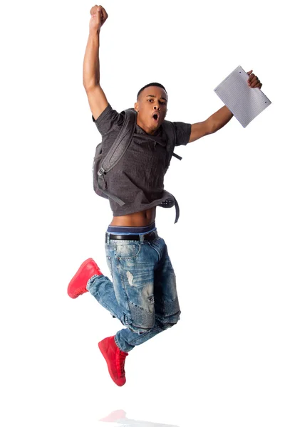 Student jumping because good grades — Stock Photo, Image