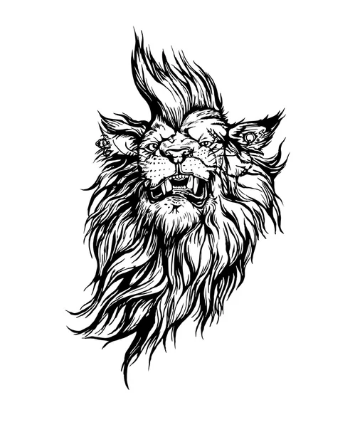 Vector hand drawn realistic lion punk character. — Stock Vector