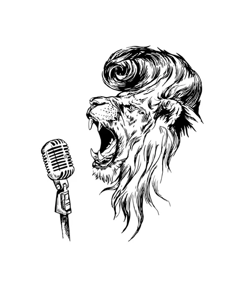 Vector hand drawn realistic  rock&roll lion character. — Stock Vector