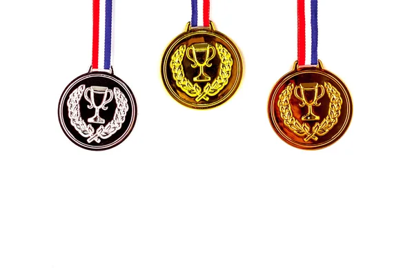 Medallas de oro, plata, bronce en blanco — Foto de Stock