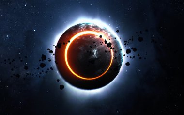 Arka plan bilimsel - parlayan alanı, güneş tutulması, Bulutsusu ve yıldızlar Dünya gezegeni. Nasa tarafından döşenmiş bu görüntü unsurları