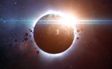 Güneş tutulması bir bulutsu yukarıda. Nasa tarafından döşenmiş bu görüntü unsurları