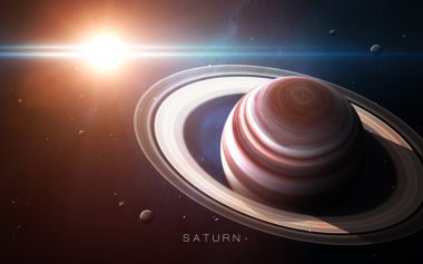 Satürn - Yüksek çözünürlüklü 3D görüntüler güneş sistemindeki gezegenleri sunar. NASA tarafından desteklenen bu görüntü ögeleri.