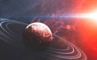 Uzayda gezegenlerin, yıldızların ve galaksilerin olduğu evren sahnesi uzay keşiflerinin güzelliğini gösteriyor. NASA tarafından döşenmiş elementler