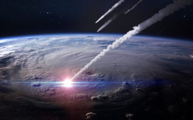 Dünya atmosferinde meteor yağmuru. Nasa tarafından döşenmiş bu görüntünün elemanları