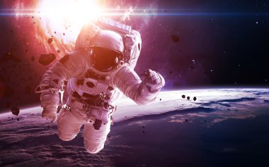 Astronot uzayda. Uzay yürüyüşü. Nasa tarafından döşenmiş bu görüntü unsurları