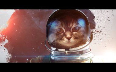 Kedi astronot uzaya modern sanat. Nasa tarafından döşenmiş bu görüntü unsurları.