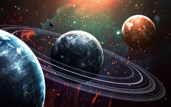 Escena universal con planetas, estrellas y galaxias en el espacio exterior mostrando la belleza de la exploración espacial. Elementos proporcionados por la NASA — Foto de Stock