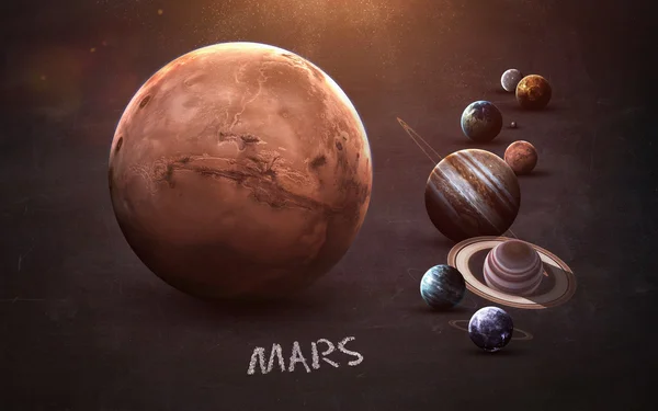 Mars - wysokiej rozdzielczości prezentuje planet Układu Słonecznego na tablicy. Ten obraz elementy dostarczone przez Nasa — Zdjęcie stockowe