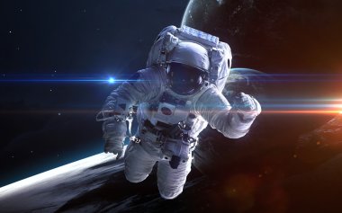 Astronot uzayda. Uzay yürüyüşü. Nasa tarafından döşenmiş bu görüntü unsurları