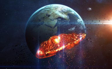 Kıyamet arka plan - planet Earth patlayan, armageddon illüstrasyon, zamanın sonu. Nasa tarafından döşenmiş bu görüntü unsurları