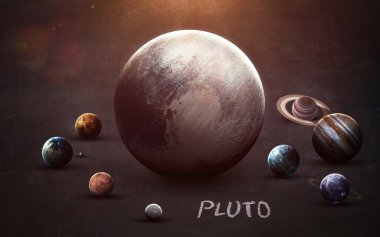 Pluto - yüksek çözünürlüklü görüntüler sunuyor güneş sisteminin gezegenleri kara tahta. NASA tarafından döşenmiş bu görüntü öğelerini