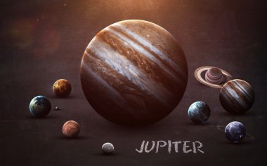 Jüpiter - yüksek çözünürlüklü görüntüler sunuyor güneş sisteminin gezegenleri kara tahta. NASA tarafından döşenmiş bu görüntü öğelerini