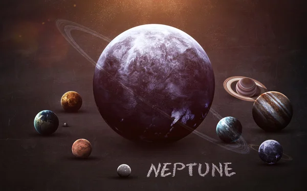 Neptune - High resolution images presents planets of the solar system on chalkboard. This image elements furnished by NASA — ストック写真