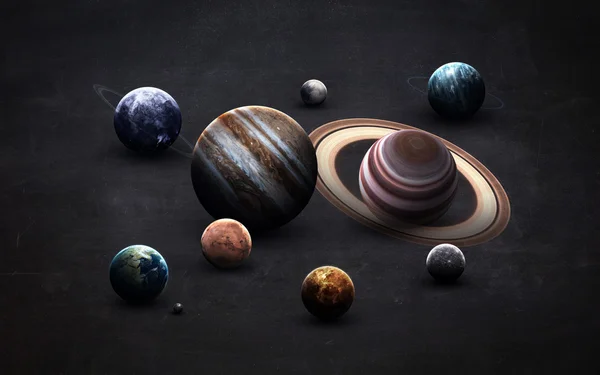 高解像度画像は、黒板上の太陽系の惑星を表します。Nasa から提供されたこのイメージ エレメント — ストック写真