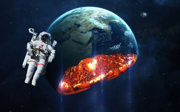 Апокаліптичний фон - Планета Земля вибухають, Армагеддон ілюстрації, кінця часу. Елементи цього зображенні мебльовані НАСА — стокове фото