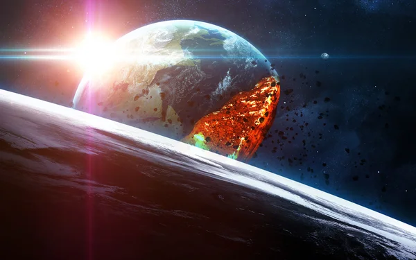 Apocalyptic background - planet Earth exploding, armageddon illustration, end of time. Elements of this image furnished by NASA