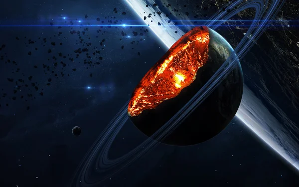 Apokalyptischer Hintergrund - explodierender Planet, Illustration zum Weltuntergang, Ende der Zeit. Elemente dieses von der NASA bereitgestellten Bildes — Stockfoto