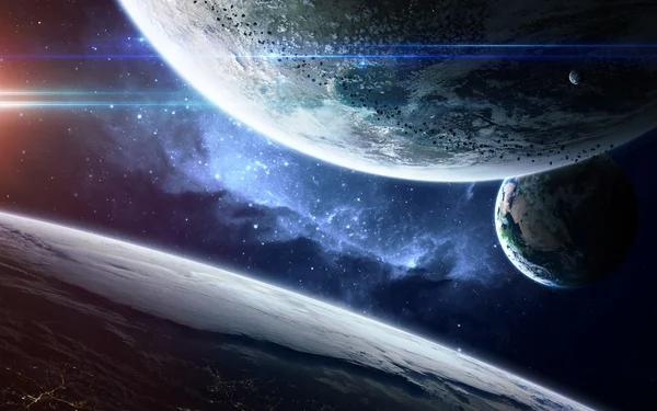 Sfondo scientifico astratto - pianeta incandescente nello spazio, nebulosa e stelle. Elementi di questa immagine forniti dalla NASA — Foto Stock