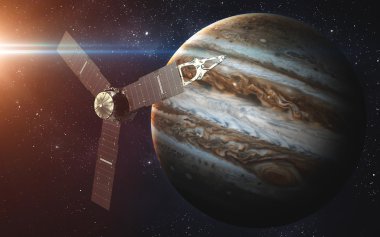 Jüpiter 'in yörüngesinde Juno uydusu. Bu görüntünün elementleri NASA tarafından desteklenmektedir