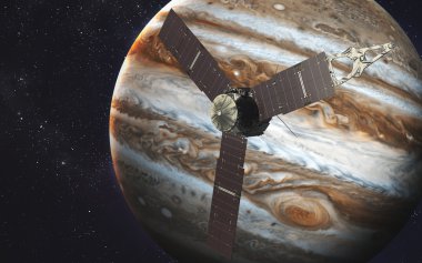 Juno uzay aracı ve Jüpiter. Bu görüntünün elementleri NASA tarafından desteklenmektedir