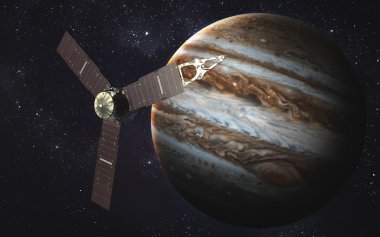 Juno uzay aracı ve Jüpiter. Bu görüntünün elementleri NASA tarafından desteklenmektedir