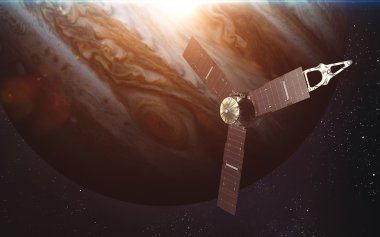 Juno uzay aracı ve Jüpiter. Bu görüntünün elementleri NASA tarafından desteklenmektedir