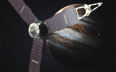 Jüpiter 'in yörüngesinde Juno uydusu. Bu görüntünün elementleri NASA tarafından desteklenmektedir