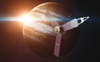 Jüpiter 'in yörüngesinde Juno uydusu. Bu görüntünün elementleri NASA tarafından desteklenmektedir