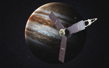 Juno uzay aracı ve Jüpiter. Bu görüntünün elementleri NASA tarafından desteklenmektedir