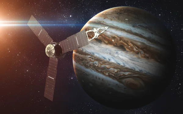 Juno műhold kering a Jupiter körül. A kép elemeit a NASA bocsátotta rendelkezésre — Stock Fotó