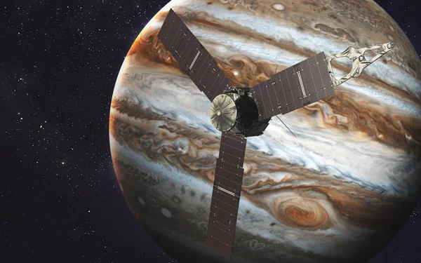 Juno űrhajó és Jupiter. A kép elemeit a NASA bocsátotta rendelkezésre — Stock Fotó