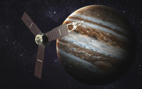 Juno spacecraft and Jupiter. Elements of this image furnished by NASA — Stock Photo, Image