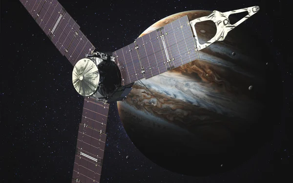 Juno satteliet draait om Jupiter. Elementen van deze afbeelding geleverd door NASA — Stockfoto