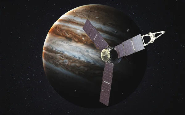 Juno spacecraft and Jupiter. Elements of this image furnished by NASA — Stock Photo, Image