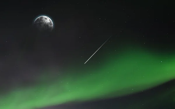 Luna Cerul Nopţii Lumini Nordice Imagini Extrem Detaliate Inclusiv Elemente Imagine de stoc