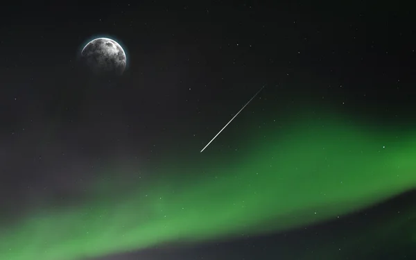 Lune Dans Ciel Nocturne Aurores Boréales Image Extrêmement Détaillée Compris Images De Stock Libres De Droits