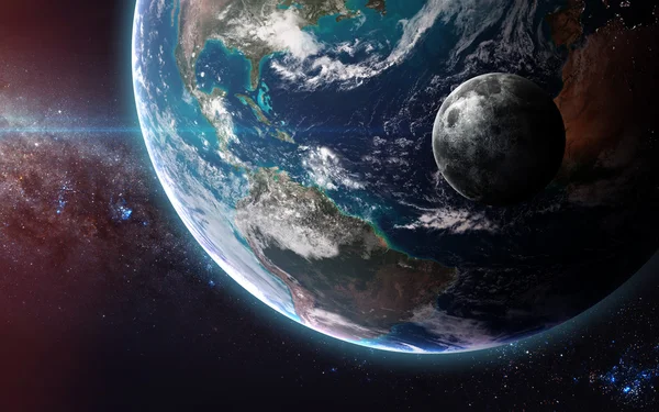 De aarde vanuit de ruimte waarin zij alle schoonheid. Zeer gedetailleerde afbeelding om, inclusief elementen ingericht door Nasa. Andere oriëntaties en planeten beschikbaar. — Stockfoto