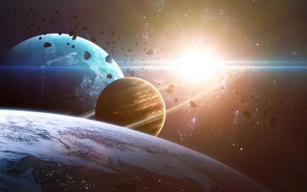 Αφηρημένη Επιστημονικό Υπόβαθρο Πλανήτες Στο Διάστημα Νεφέλωμα Και Αστέρια Στοιχεία — Φωτογραφία Αρχείου